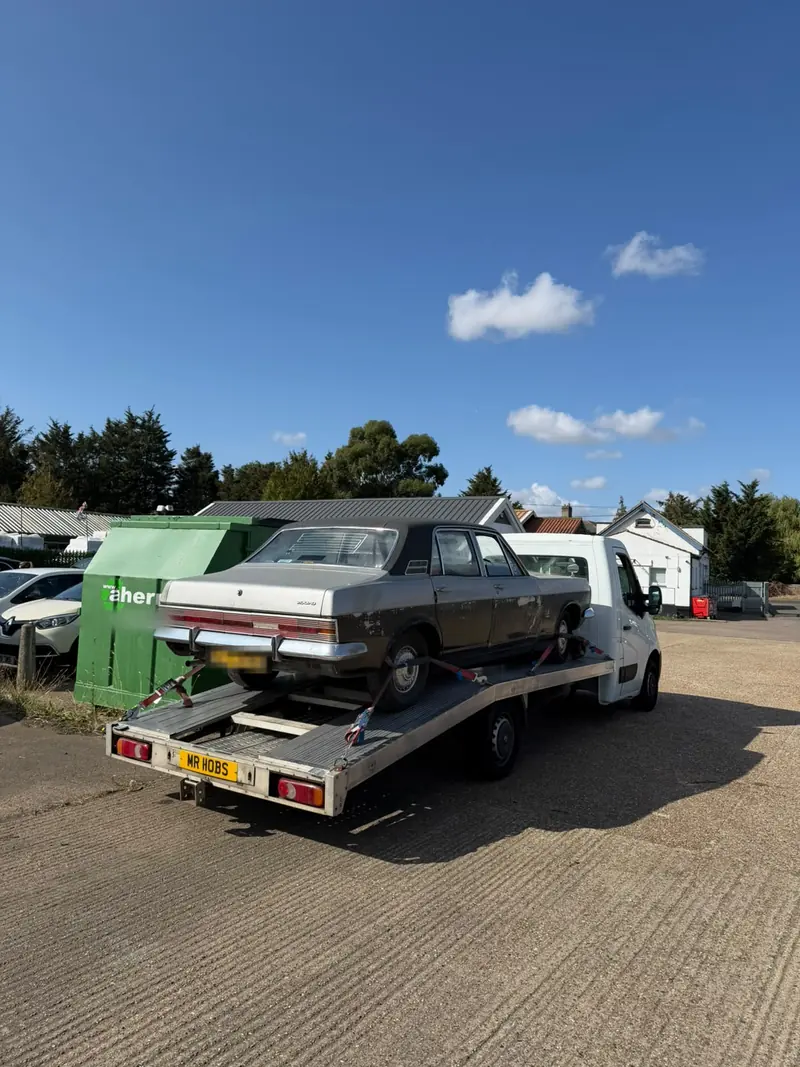 Classic 1960s Ford Zodiac on the back of the BHR recovery truck